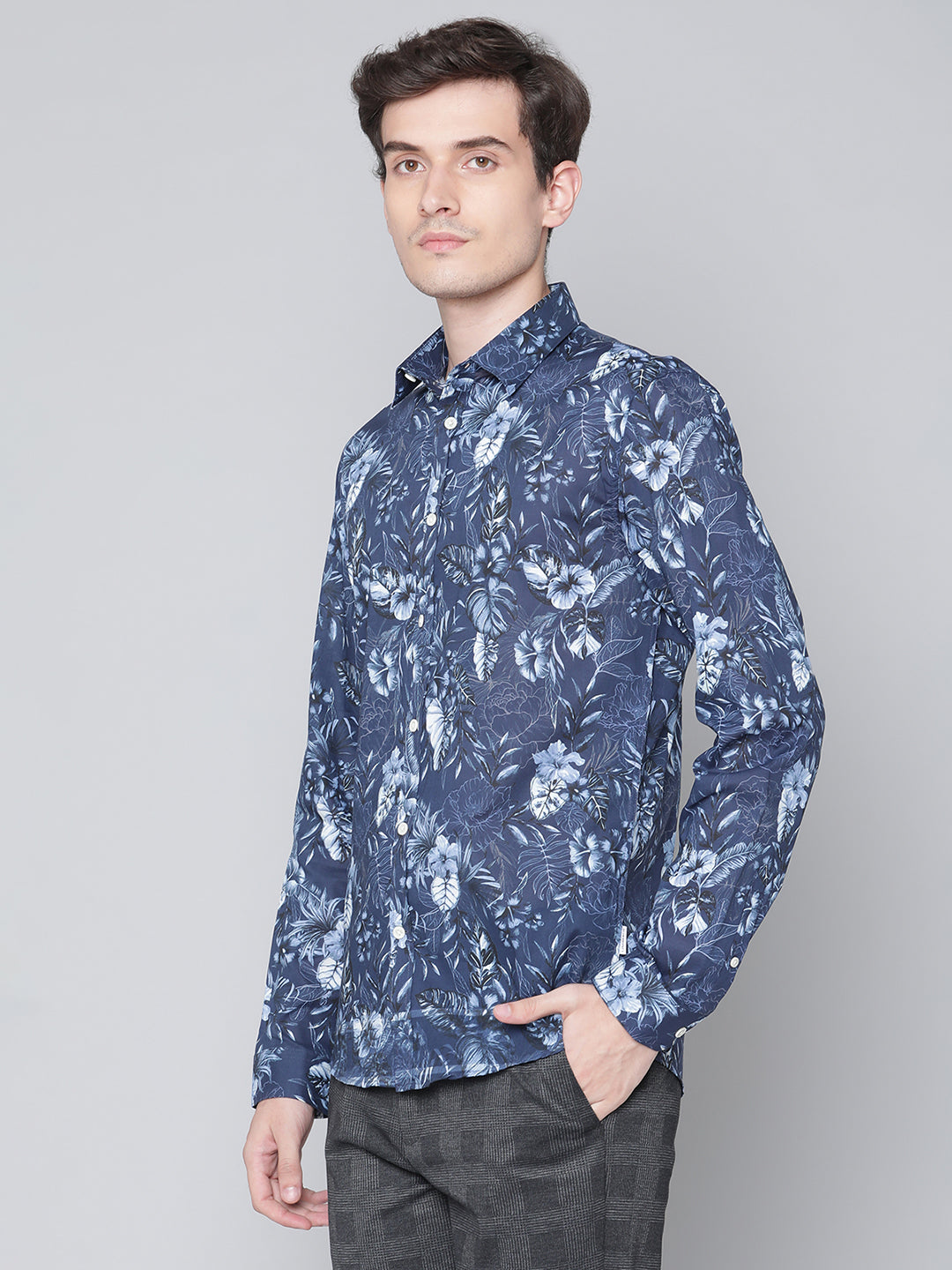 Lindbergh Dark Blue Fashion Floral Print Slim Fit Shirt