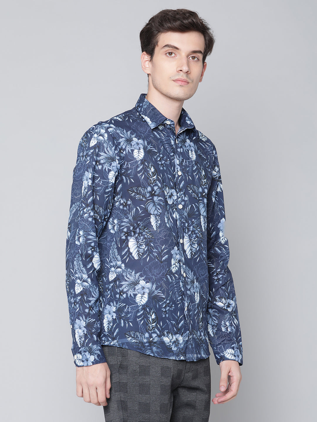 Lindbergh Dark Blue Fashion Floral Print Slim Fit Shirt