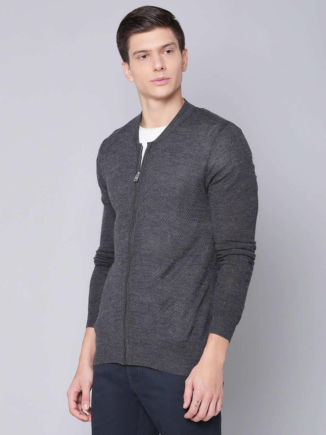 Bruun & Stengade Men Grey Solid Round Neck Sweater