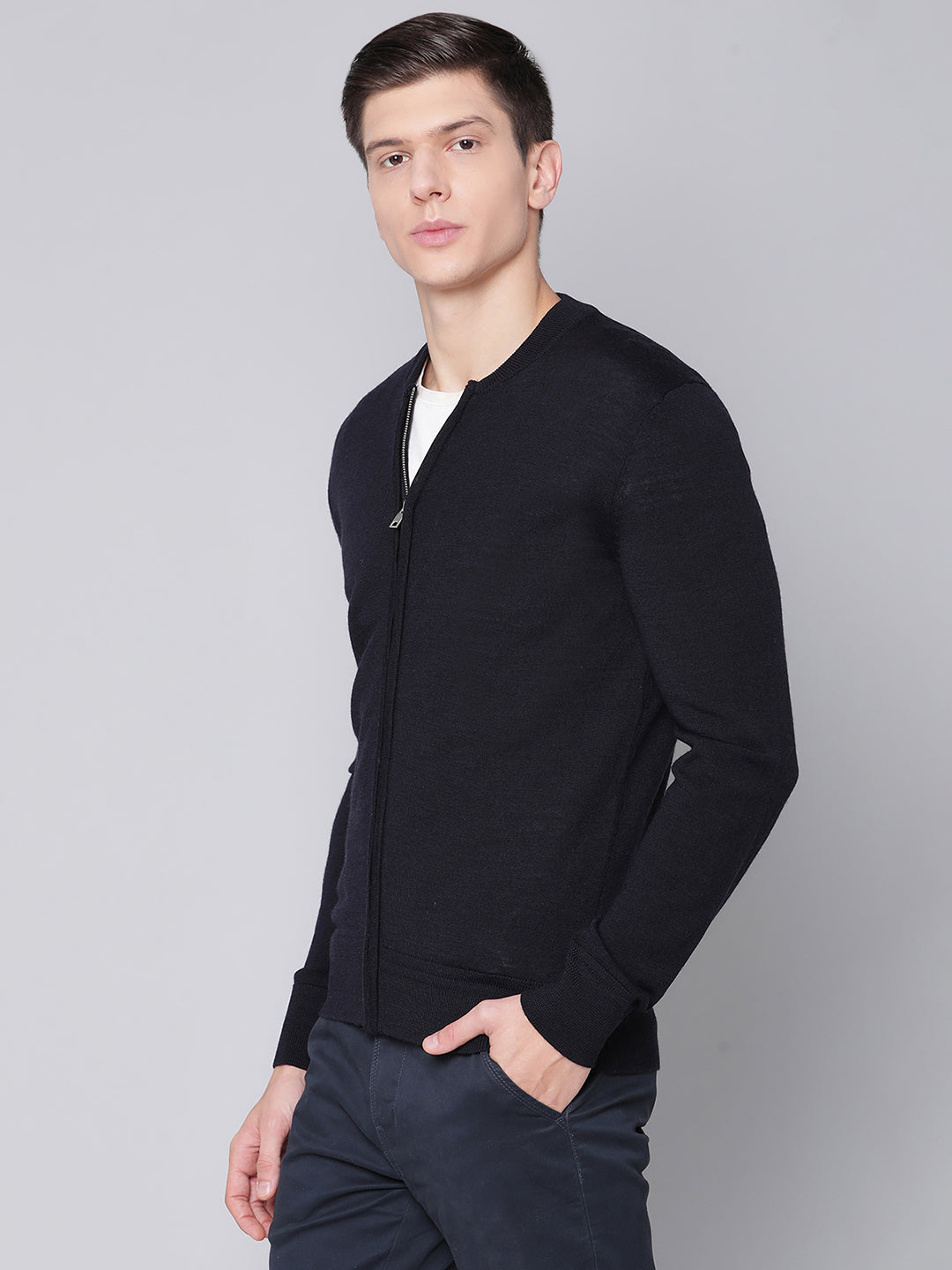 Bruun & Stengade Men Navy Blue Solid Round Neck Sweater