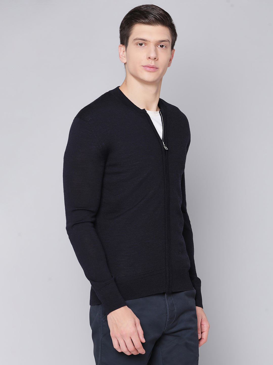Bruun & Stengade Men Navy Blue Solid Round Neck Sweater