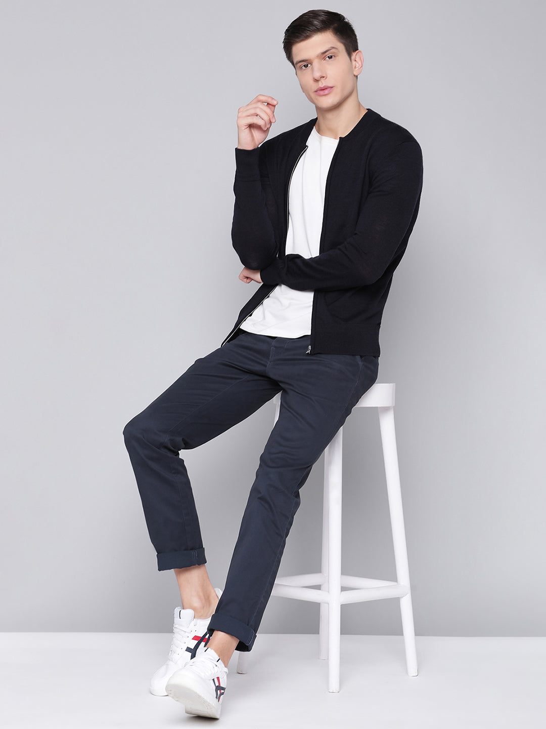 Bruun & Stengade Men Navy Blue Solid Round Neck Sweater