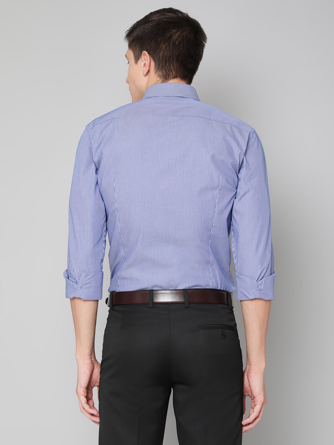 Bruun & Stengade Men Blue Striped Cutaway Collar Shirt