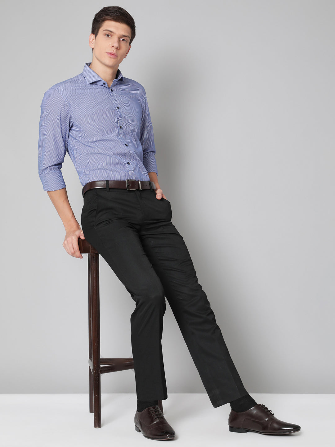 Bruun & Stengade Men Blue Striped Cutaway Collar Shirt