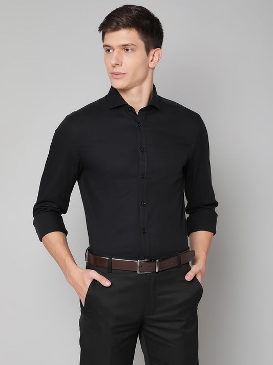 Bruun & Stengade Men Black Printed Cutaway Collar Shirt