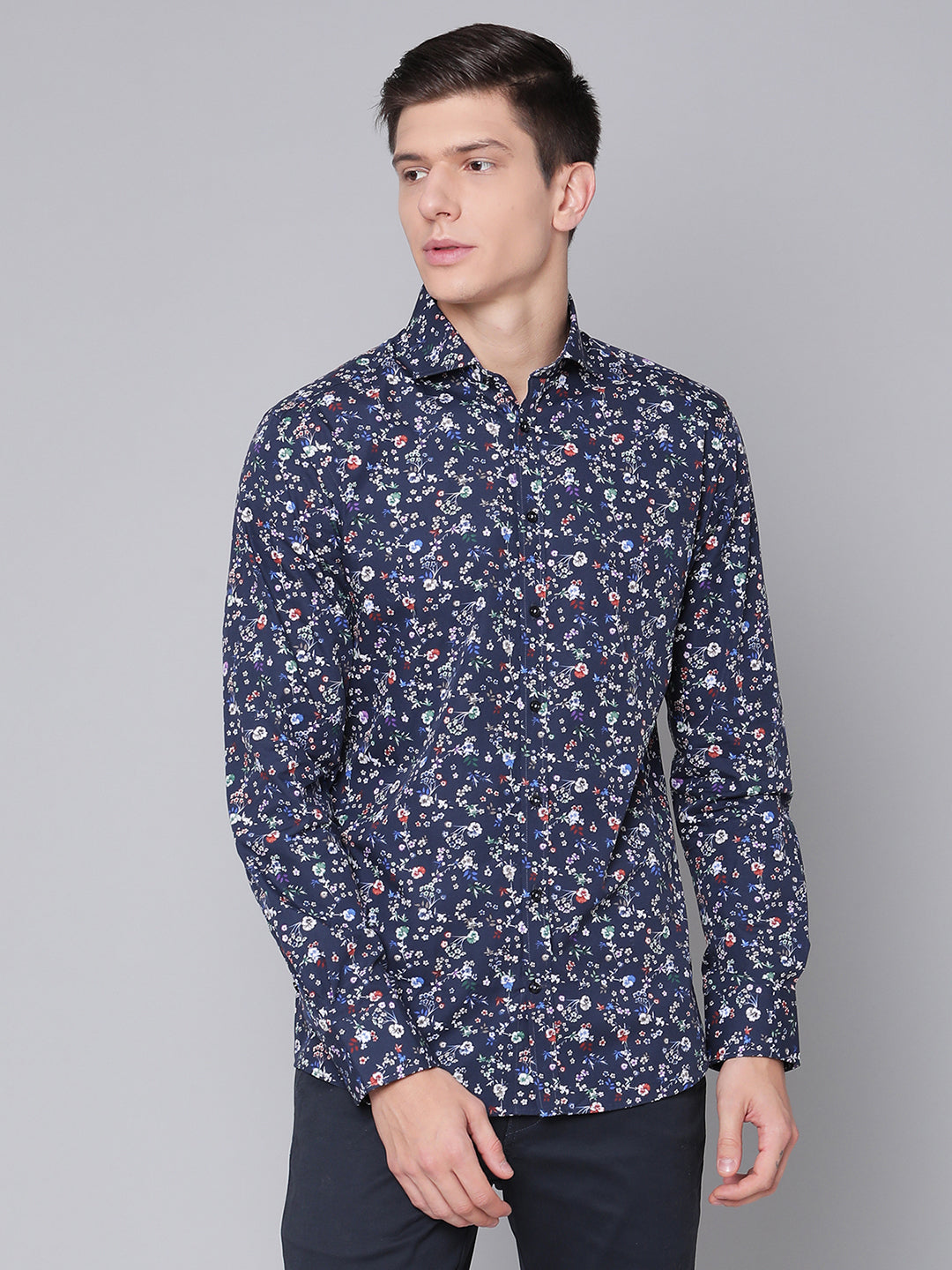 Bruun & Stengade Men Blue Printed Cutaway Collar Shirt