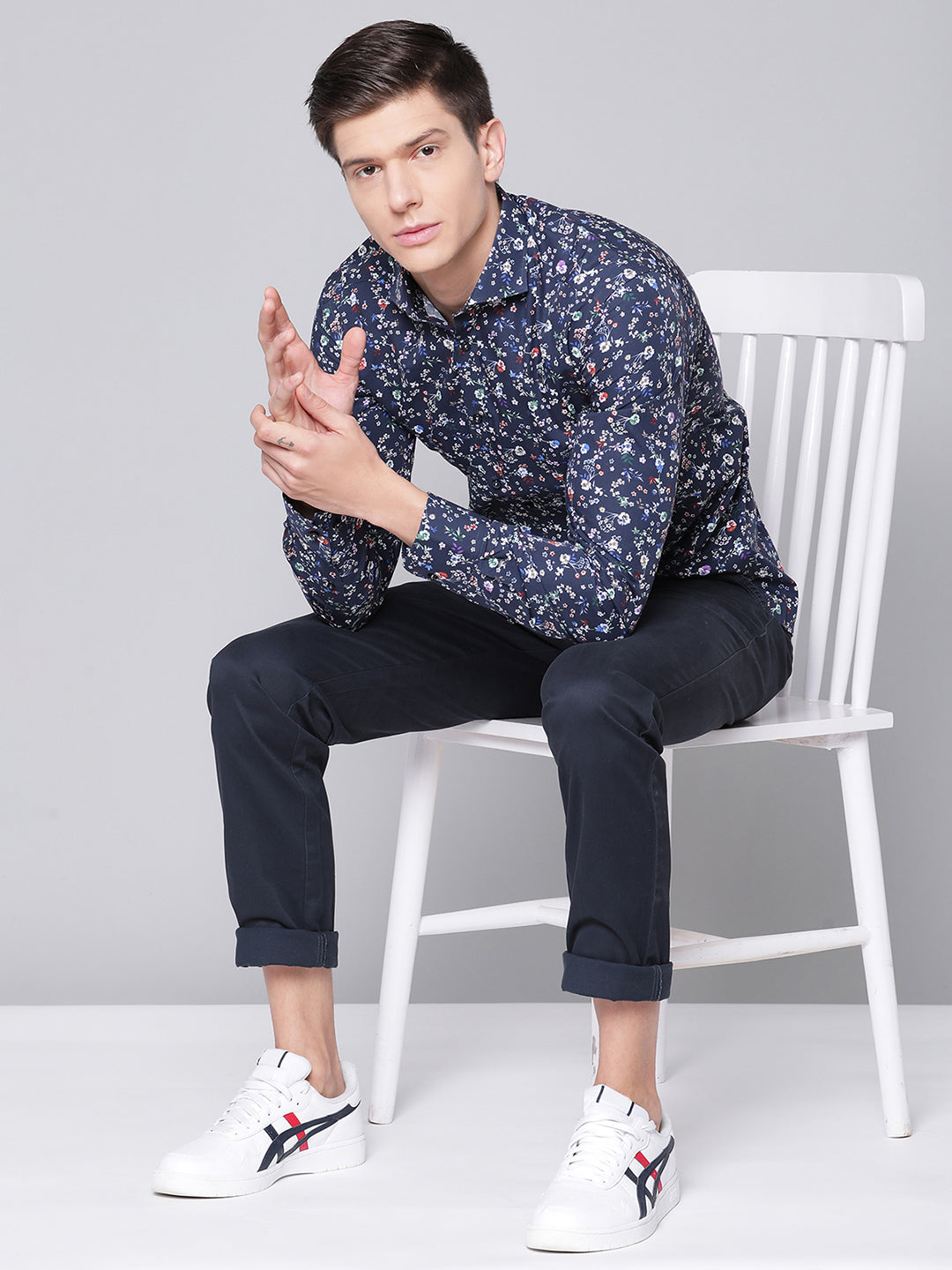 Bruun & Stengade Men Blue Printed Cutaway Collar Shirt