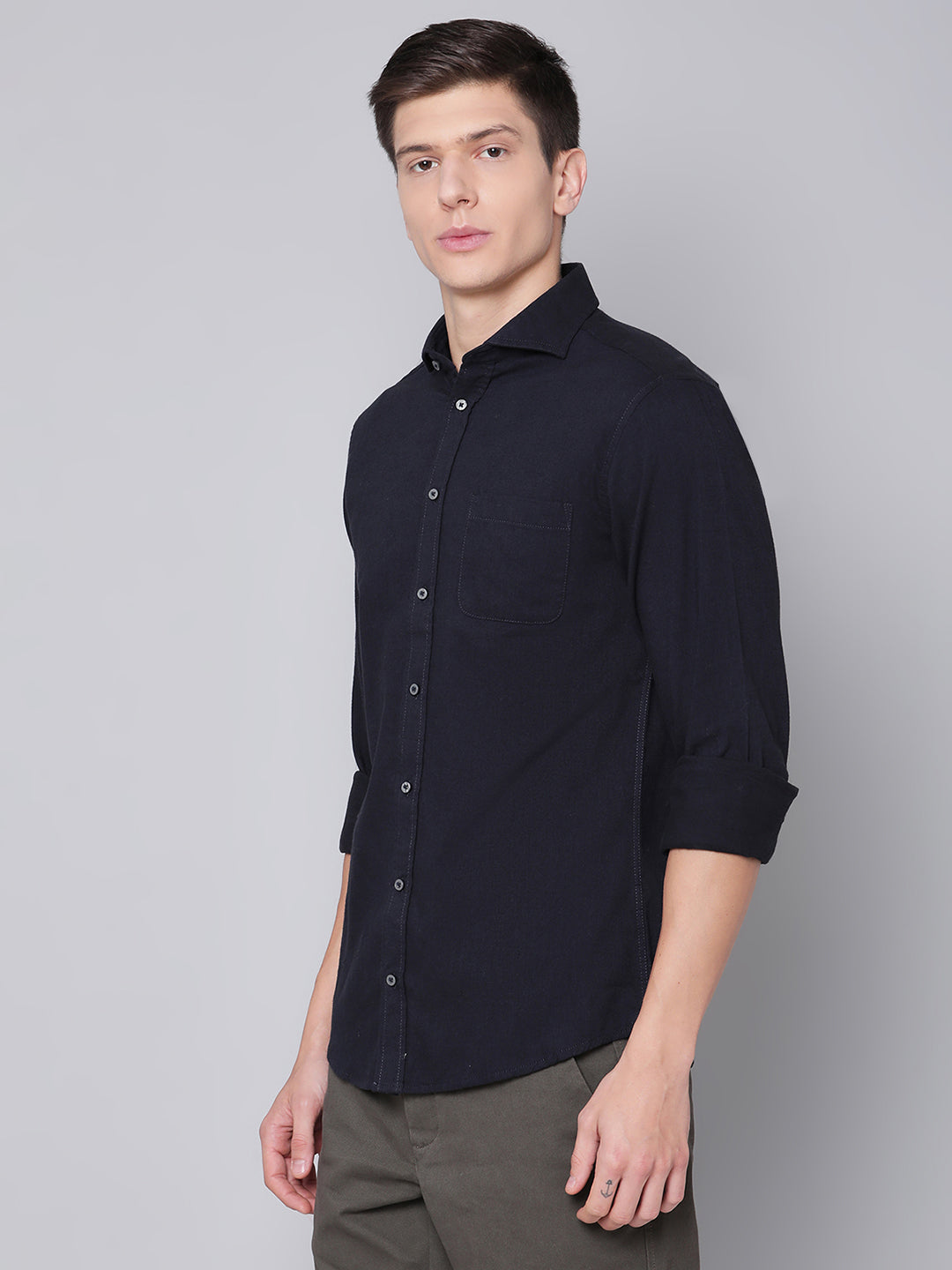 Bruun & Stengade Men Blue Solid Cutaway Collar Shirt