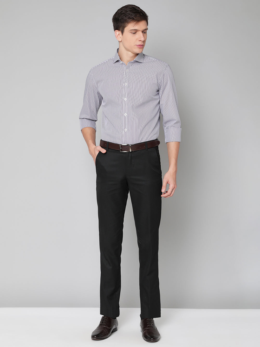 Bruun & Stengade Men Purple Striped Cutaway Collar Shirt