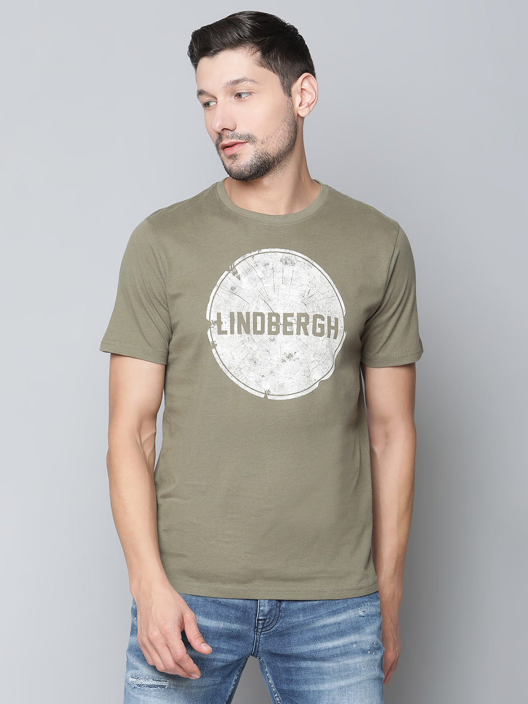 Lindbergh Men Green Solid Round Neck TShirt