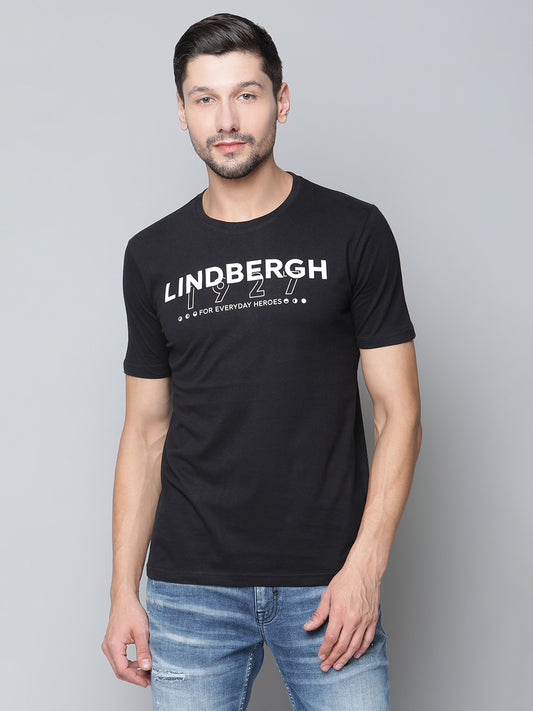 Lindbergh Men Black Solid Round Neck TShirt