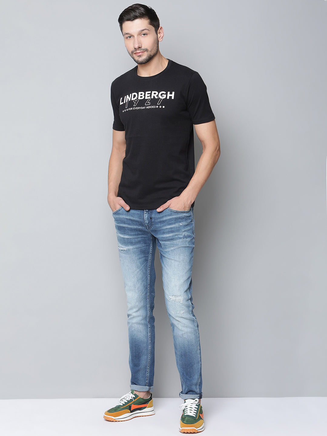 Lindbergh Men Black Solid Round Neck TShirt