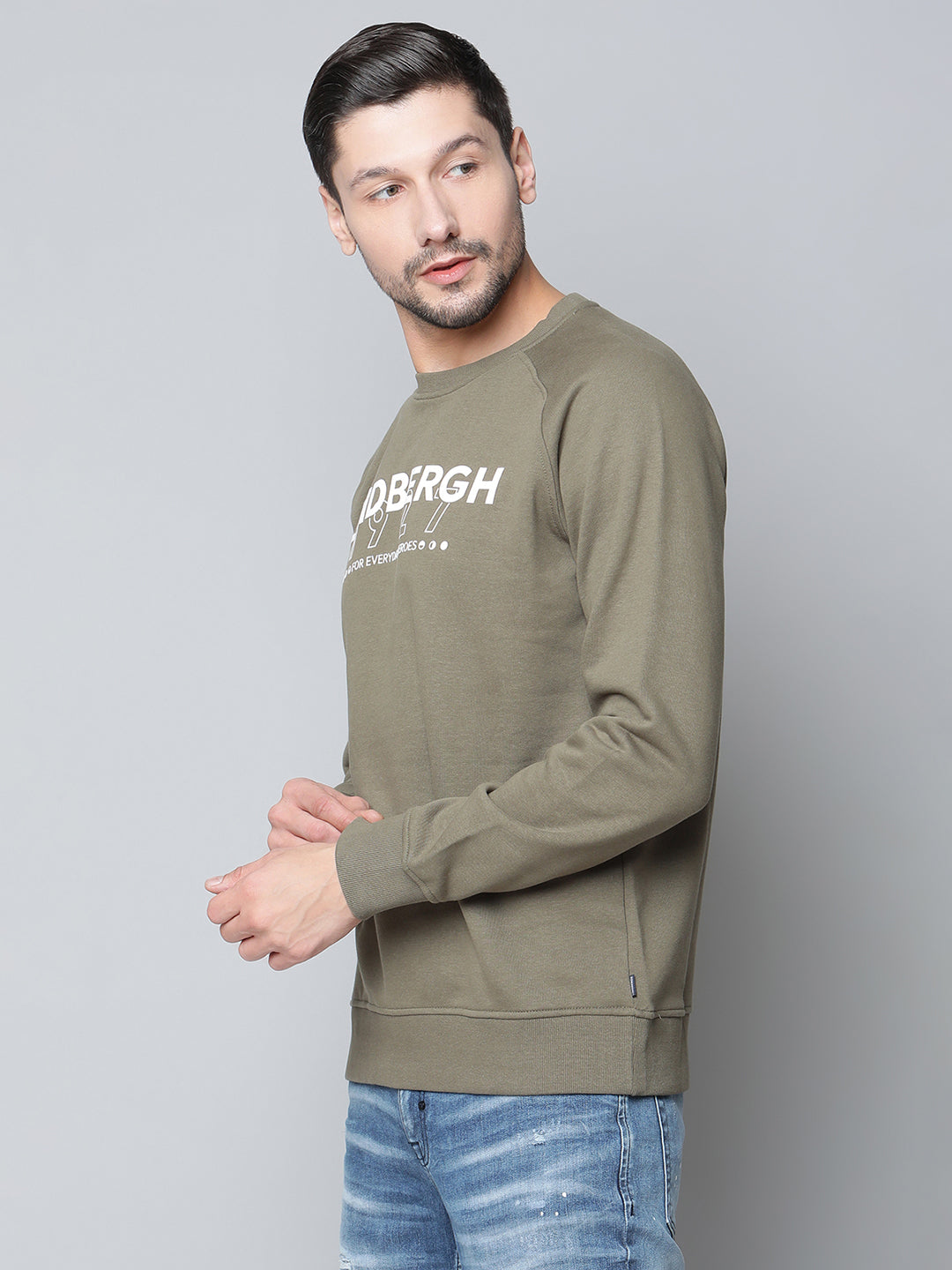 Lindbergh Men Green Checked Round Neck Sweatshirt