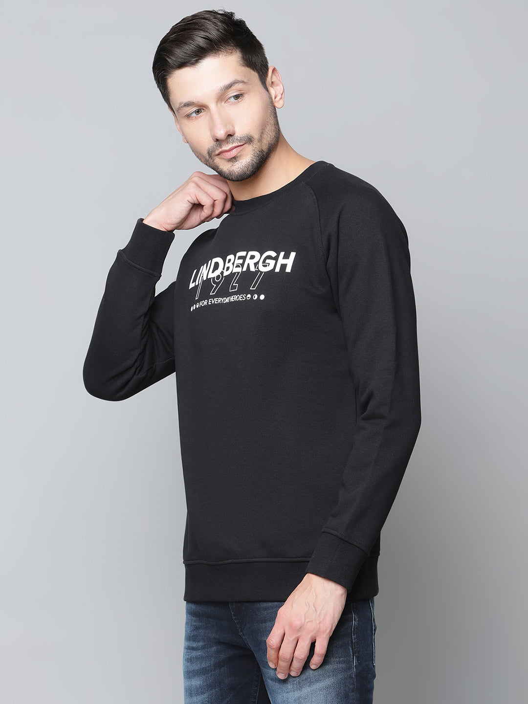 Lindbergh Men Black Checked Round Neck Sweatshirt