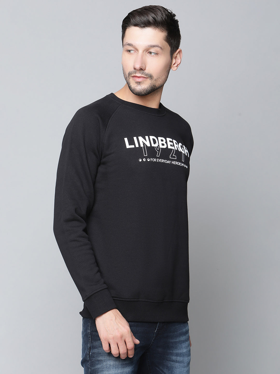 Lindbergh Men Black Checked Round Neck Sweatshirt