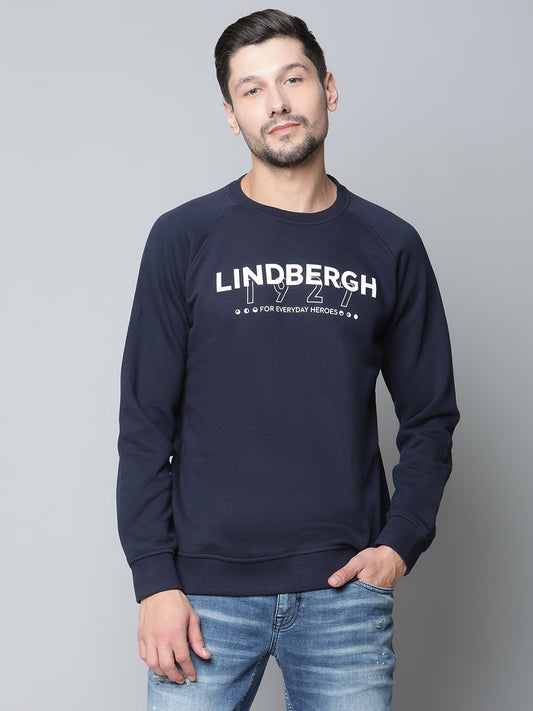 Lindbergh Men Navy Checked Round Neck Sweatshirt