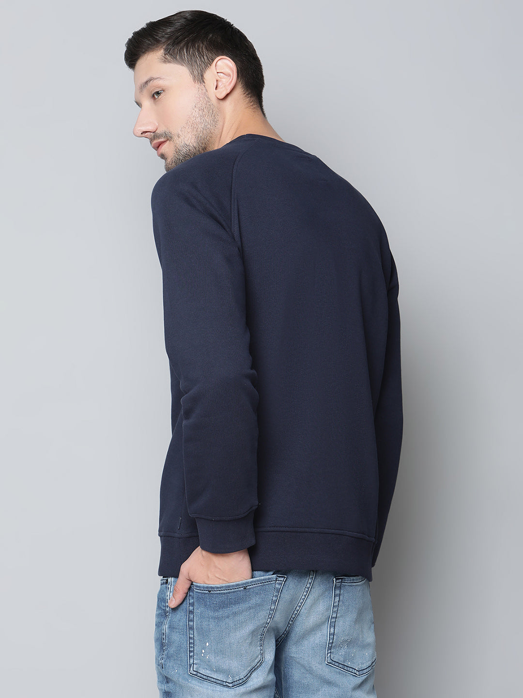 Lindbergh Men Navy Checked Round Neck Sweatshirt