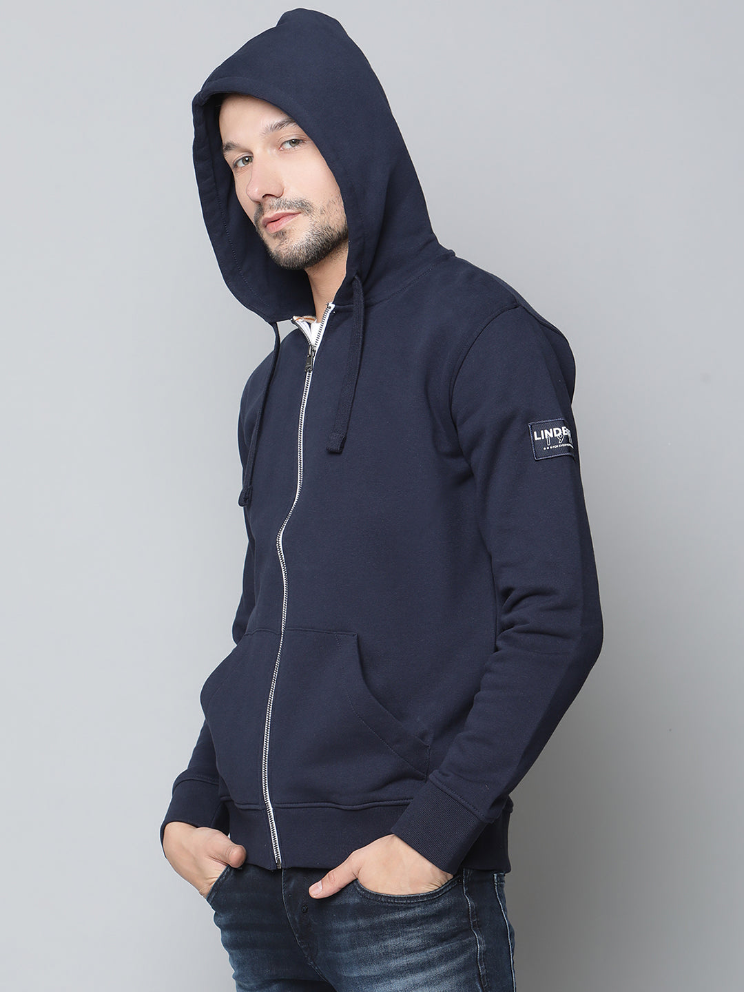 Lindbergh Men Navy Blue Solid Collar Sweatshirt