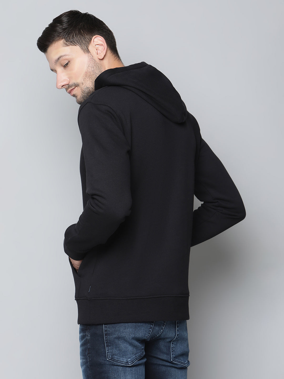 Lindbergh Men Black Solid Hooded Sweatshirt