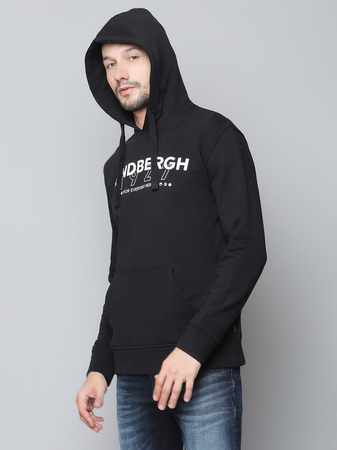 Lindbergh Men Black Solid Hooded Sweatshirt