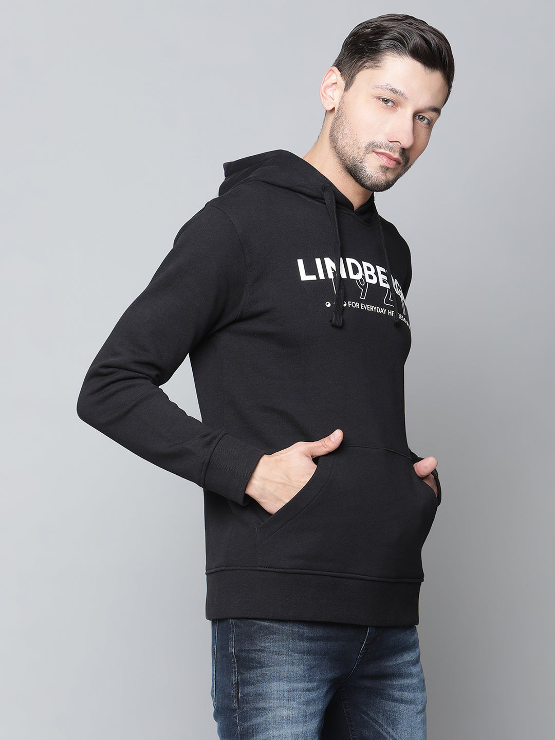 Lindbergh Men Black Solid Hooded Sweatshirt
