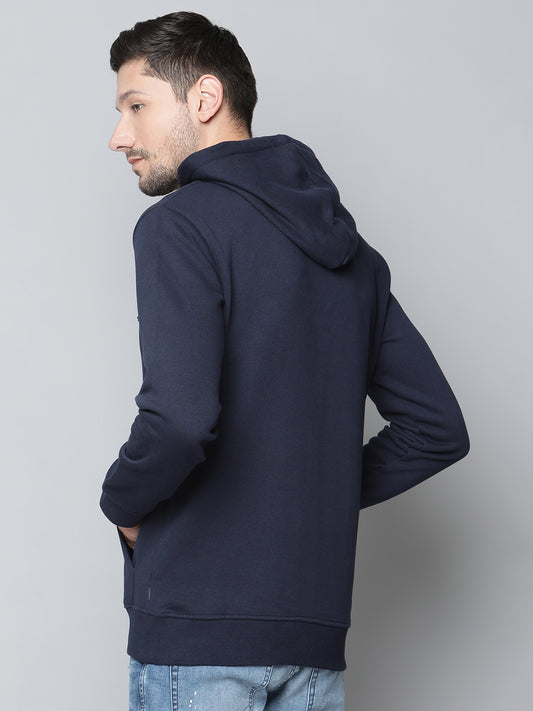 Lindbergh Men Navy Blue Solid Hooded Sweatshirt