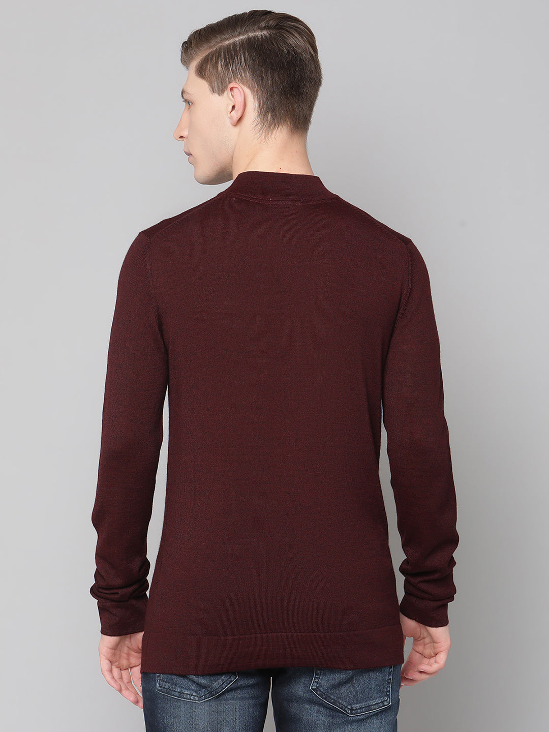Lindbergh Men Maroon Solid Round Neck Sweater