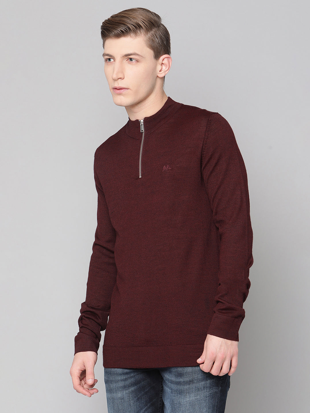 Lindbergh Men Maroon Solid Round Neck Sweater