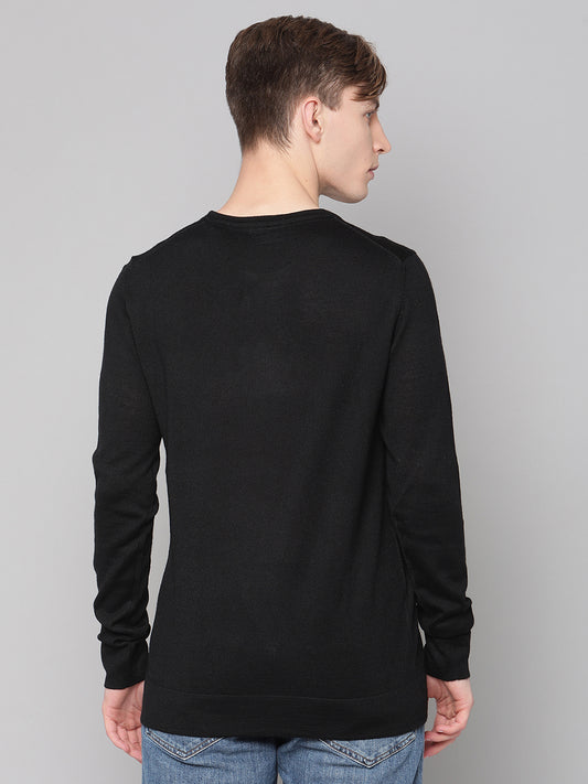 Lindbergh Men Black Solid Round Neck Sweater