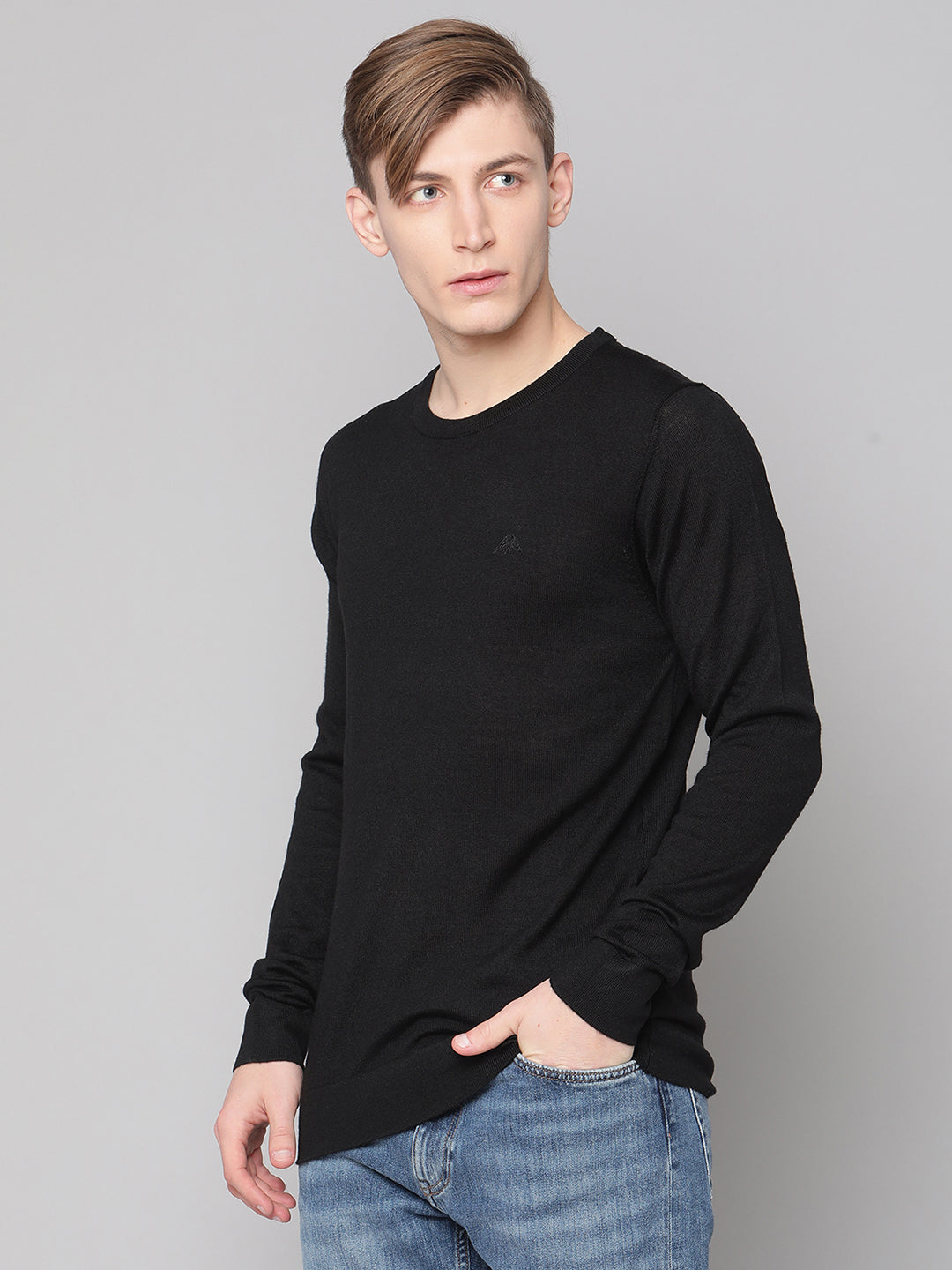 Lindbergh Men Black Solid Round Neck Sweater