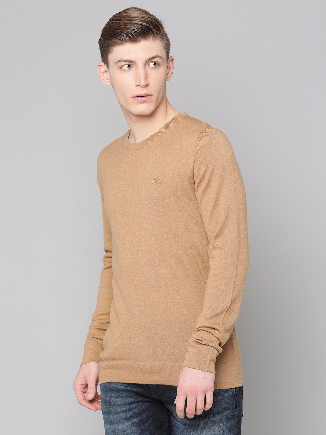 Lindbergh Men Brown Solid Round Neck Sweater