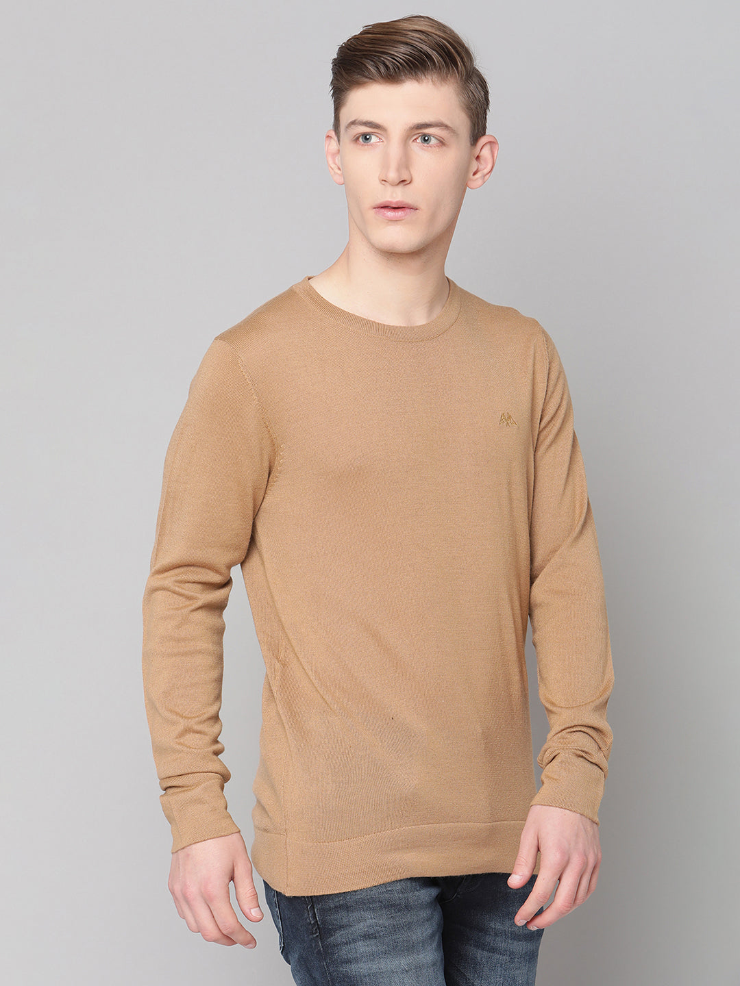 Lindbergh Men Brown Solid Round Neck Sweater