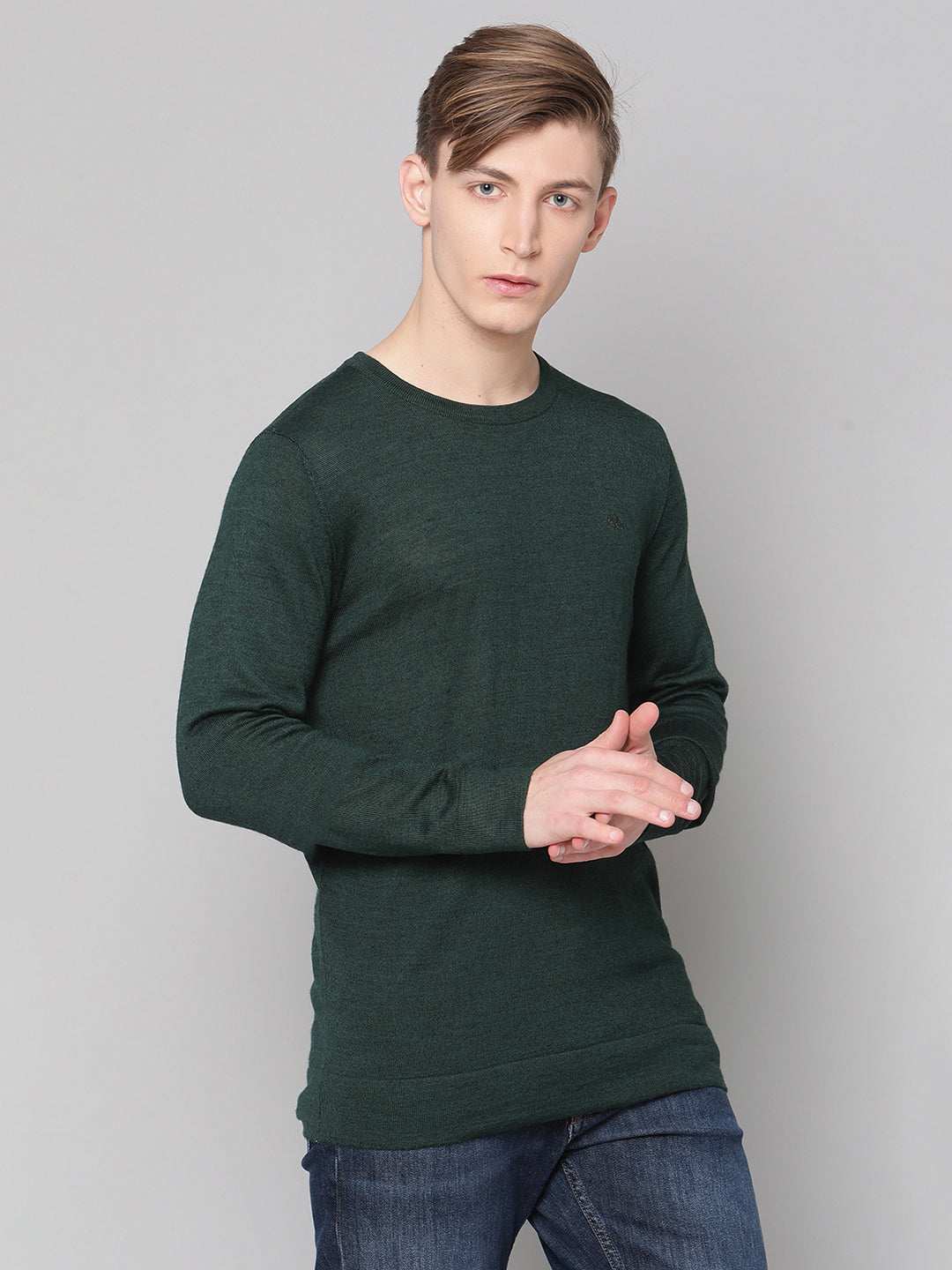 Lindbergh Men Green Solid Round Neck Sweater