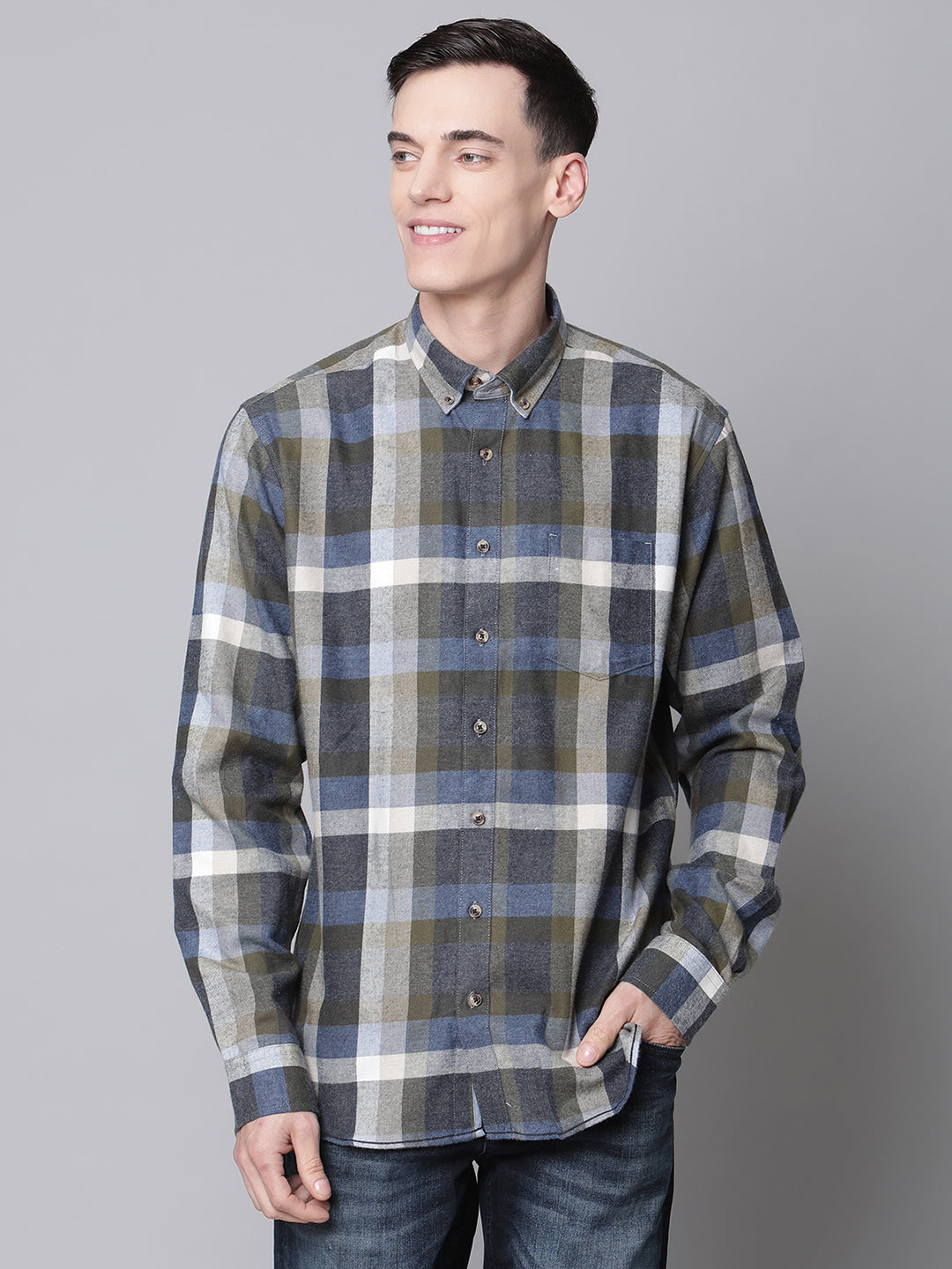 Lindbergh Men Green Checked Button Down Collar Shirt