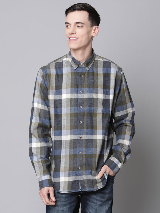 Lindbergh Men Green Checked Button Down Collar Shirt