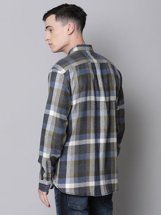 Lindbergh Men Green Checked Button Down Collar Shirt