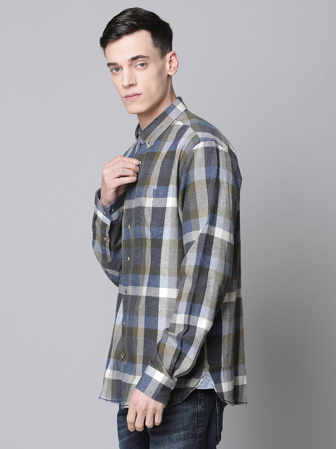 Lindbergh Men Green Checked Button Down Collar Shirt