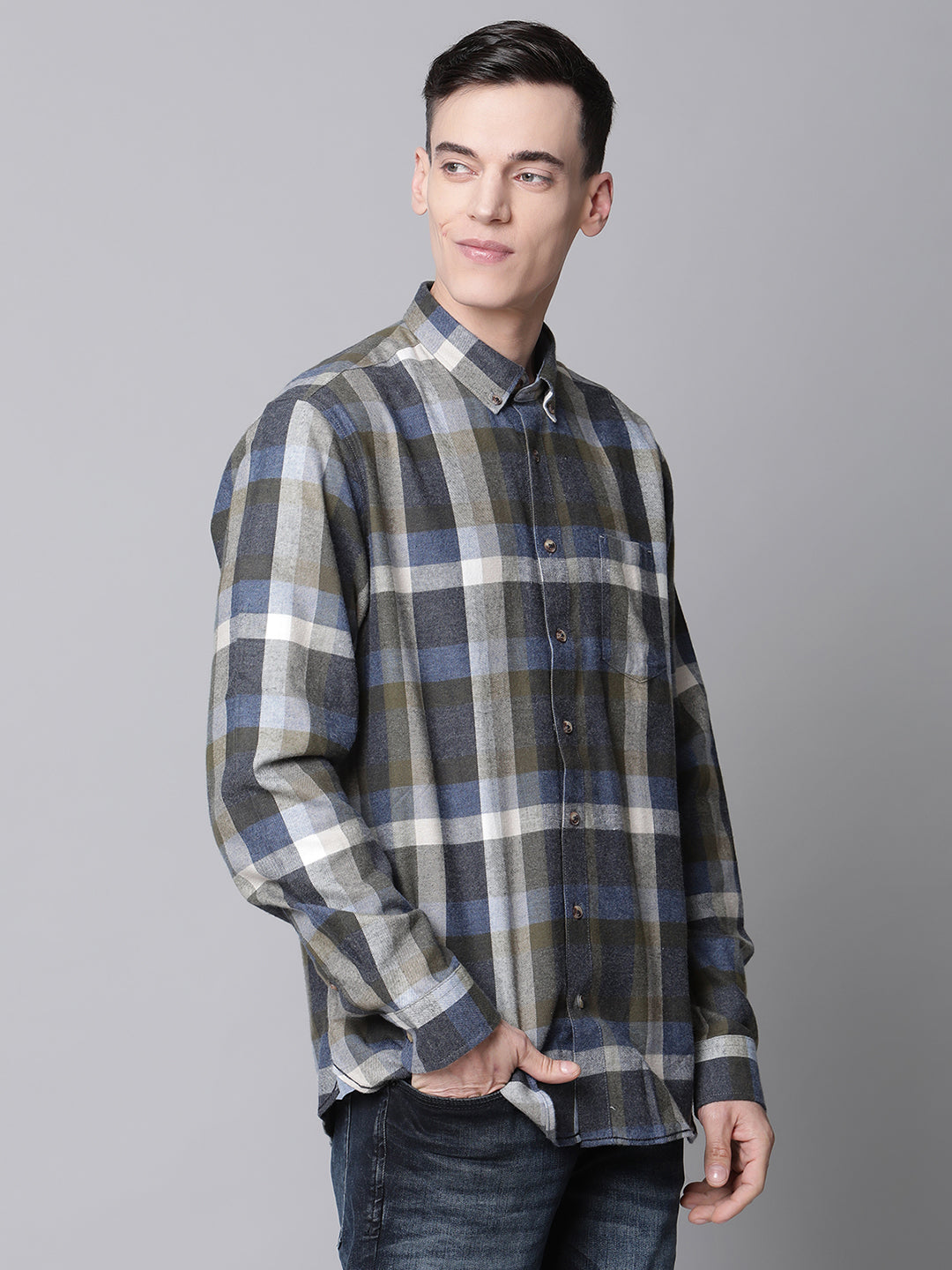 Lindbergh Men Green Checked Button Down Collar Shirt