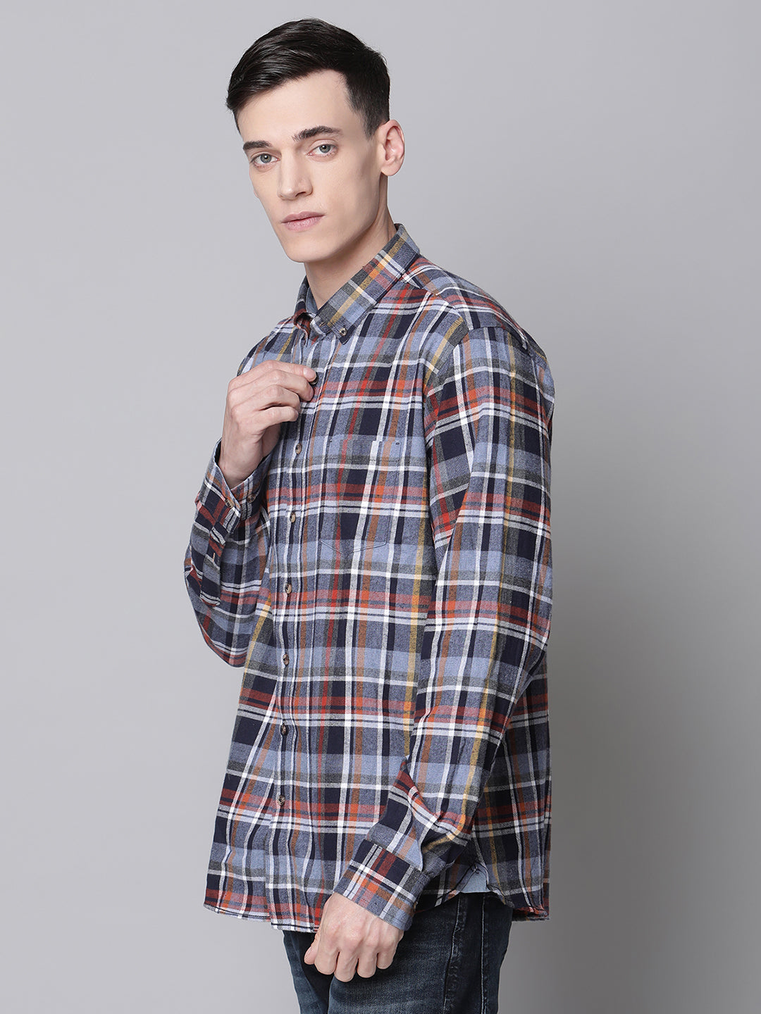 Lindbergh Blue Fashion Checked Regular Fit Shirt