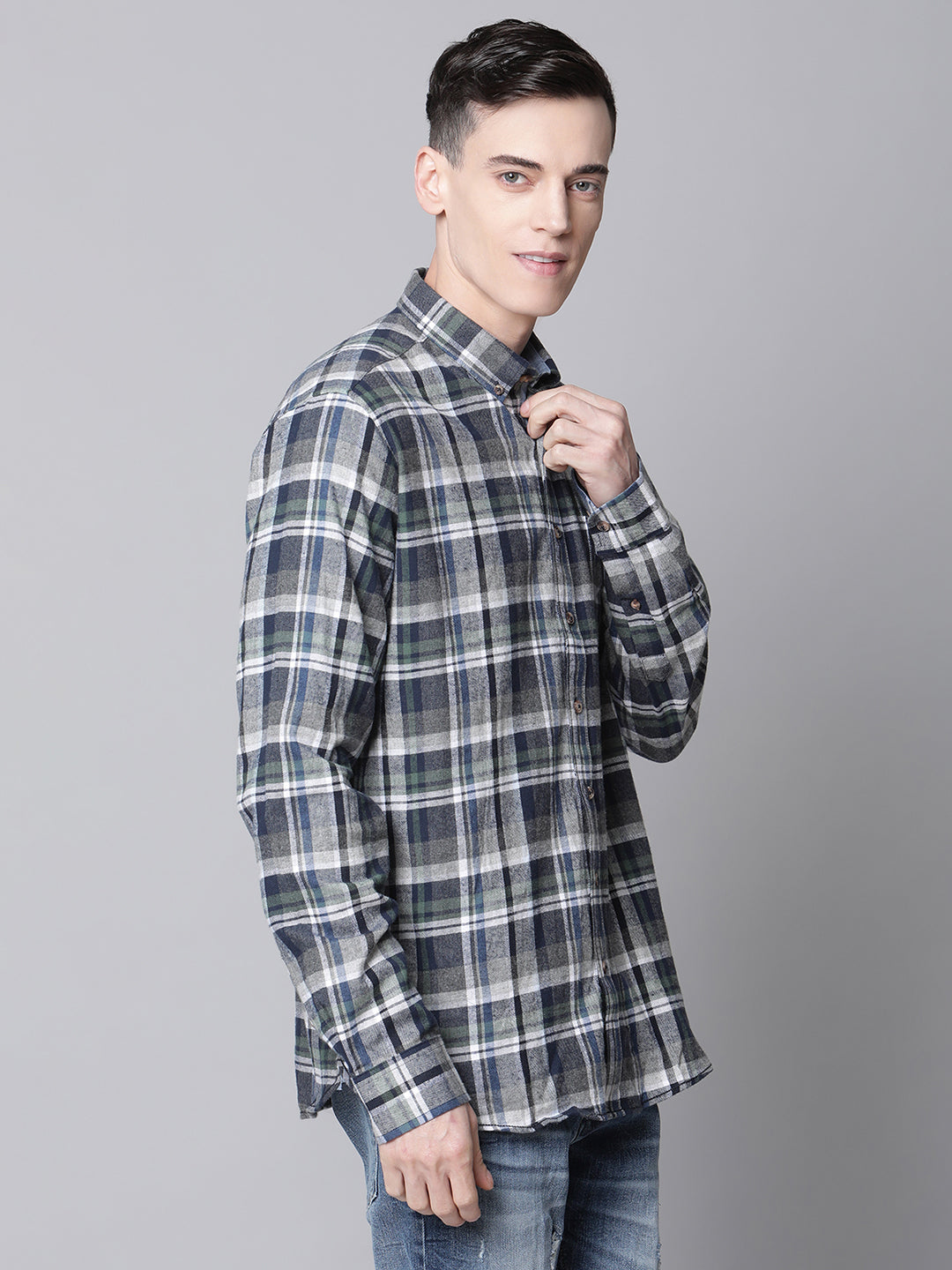 Lindbergh Men Grey Checked Button Down Collar Shirt