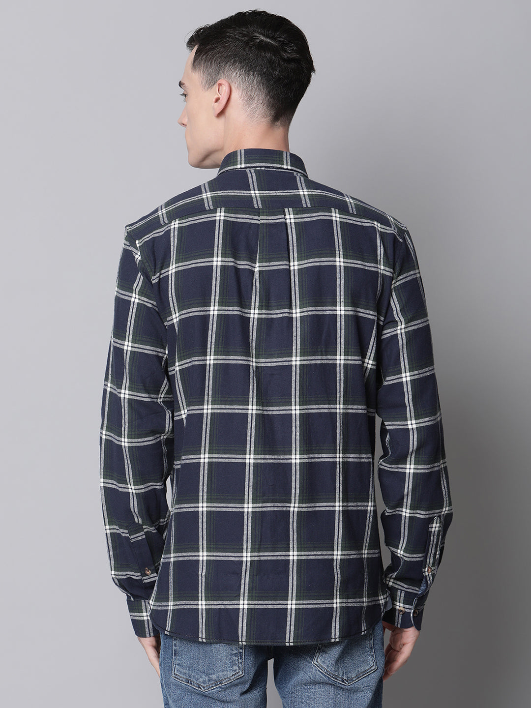 Lindbergh Men Navy Blue Checked Button Down Collar Shirt