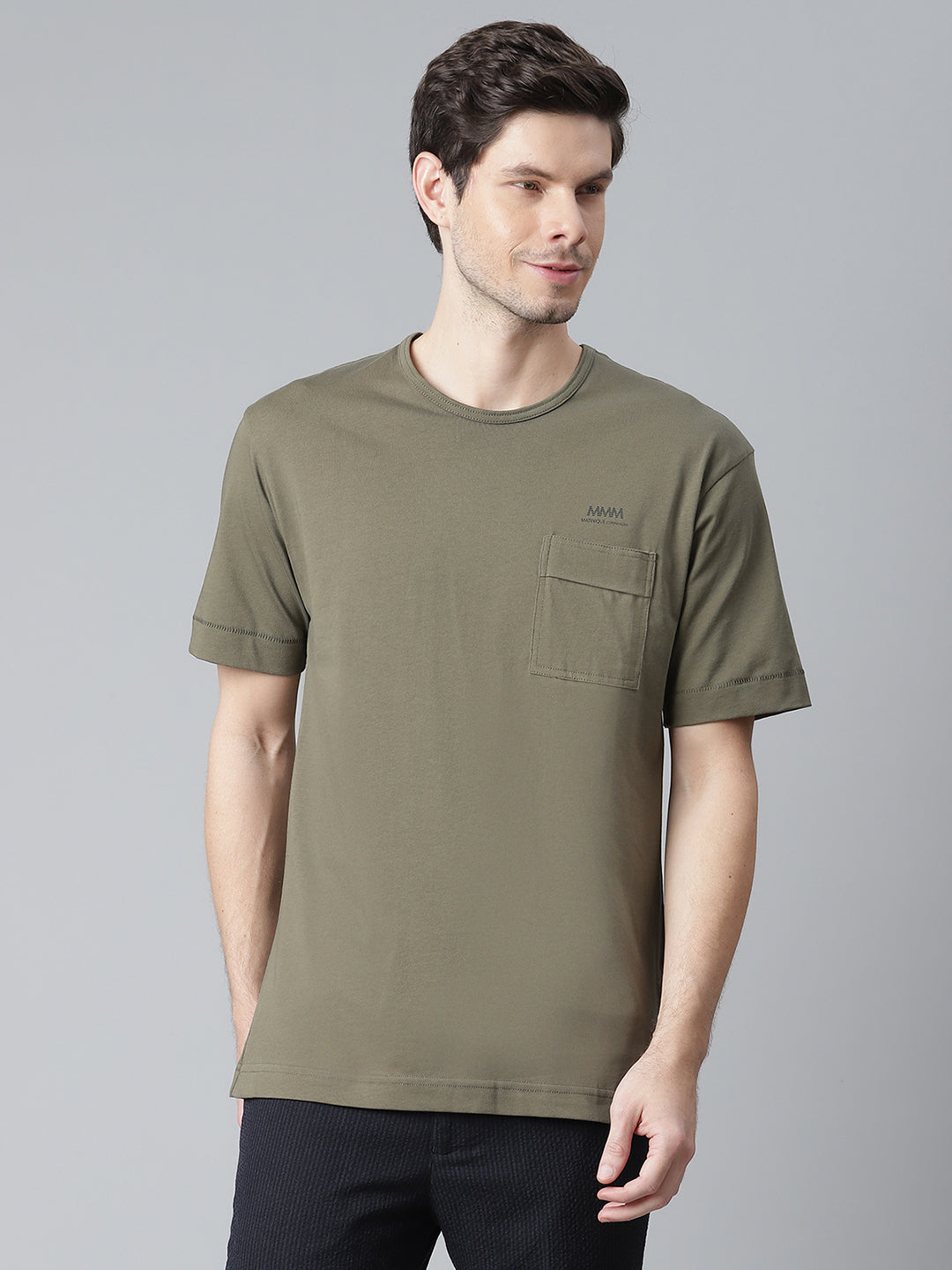 Matinique Men Olive Solid Round Neck TShirt