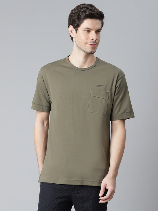 Matinique Men Olive Solid Round Neck TShirt