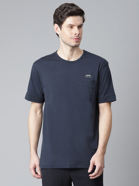 Matinique Men Blue Solid Round Neck TShirt