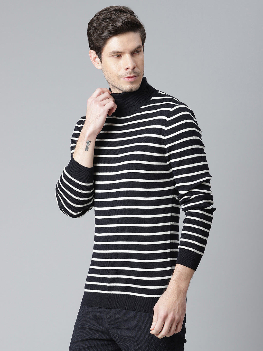 Matinique Men Black Solid High Neck Sweater