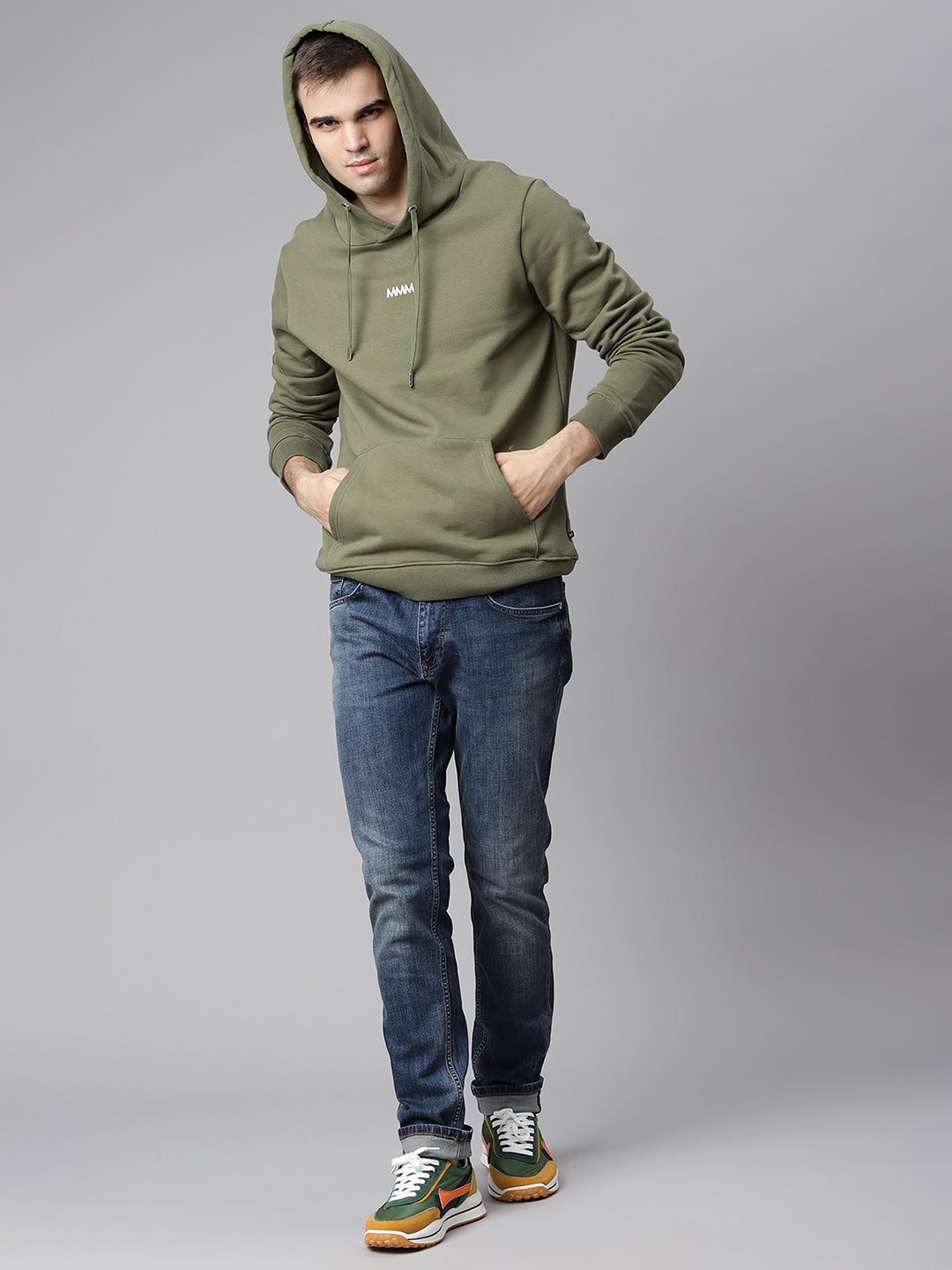 Matinique Men Olive Solid Hooded Sweatshirt