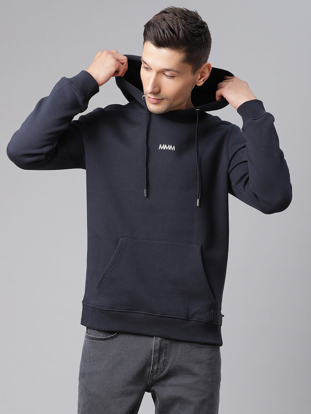 Matinique Men Navy Blue Solid Hooded Sweatshirt