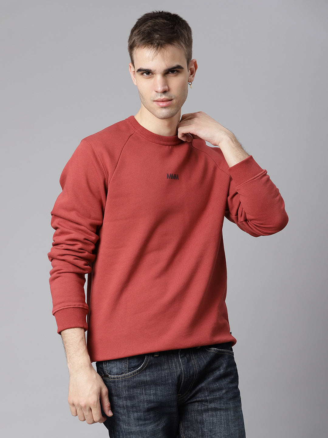 Matinique Men Red Solid Round Neck Sweatshirt