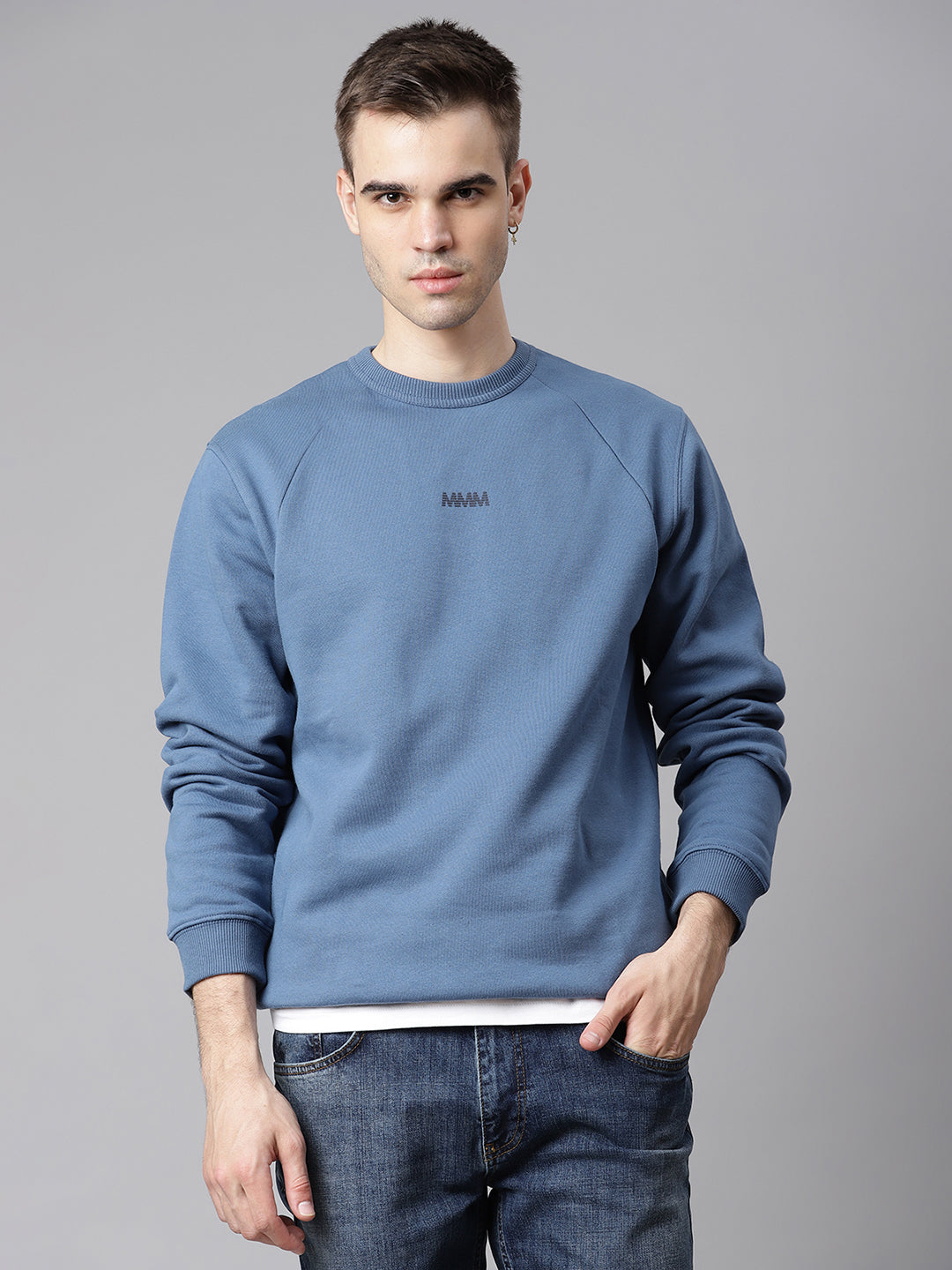 Matinique Men Blue Solid Round Neck Sweatshirt