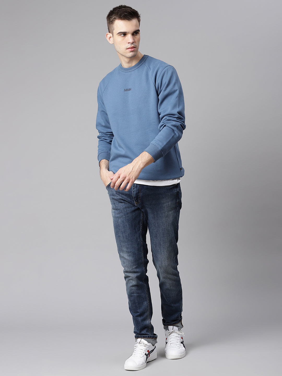 Matinique Men Blue Solid Round Neck Sweatshirt
